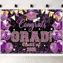 7 x 5 FT Graduation Backdrop - Extra Large Glittering Congrats Grad and Class of 2025 Banner Wall Hanging, Festive Photo Background Booth Prop for Indoor Outdoor Graduation Party Decorations (Purple)