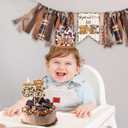 3 Pcs Highland Cow Birthday Decorations, High Chair Banner Hat Cake Topper, One Banner, First Rodeo Birthday Party Supplies