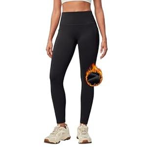 IUGA Women's Fleece Lined Leggings with Pockets Winter Warm Thermal Leggings for Women High Waisted Yoga Pants Black