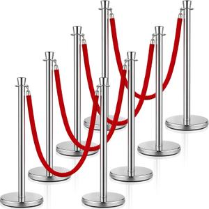 Wesiti 8 Pcs Stanchion Posts Queue, 5 ft Red Velvet Rope Stanchions and Velvet Ropes Stanchions with Red Rope Crowd Control Barriers Hollow Base and Velvet Ropes Set for Party Supplies