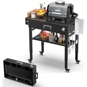 28" and 34" Upgrade Height & Quick-Fold Portable Grill Cart for Ninja Woodfire (OG700 Series), MO201 OO101 Pizza Oven, Blackstone 17"/22" Griddle Outdoor Ninja Grill Stand with 4 Swivel Wheels