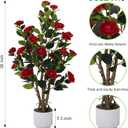 2 Pack Artificial Camellia Tree with White Pot, 38" Faux Potted Plants for Indoor Outdoor Decor, Tall Silk Greenery Plant for Home Offce Living Room Balcony,White, Red