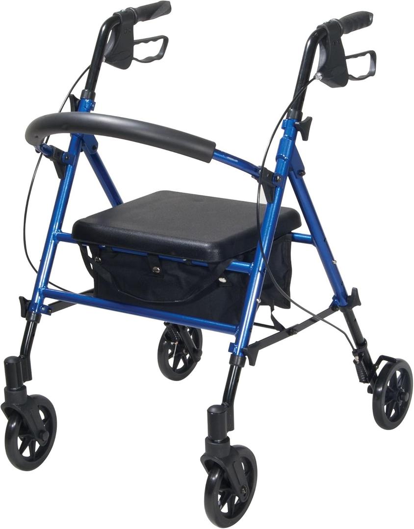 Drive Medical RTL10261BL Foldable Rollator Walker with Seat - Adjustable Handles and Seat, Blue Drive Medical RTL10261BL Foldable Rollator Walker with Seat - Adjustable Handles and Seat, Blue