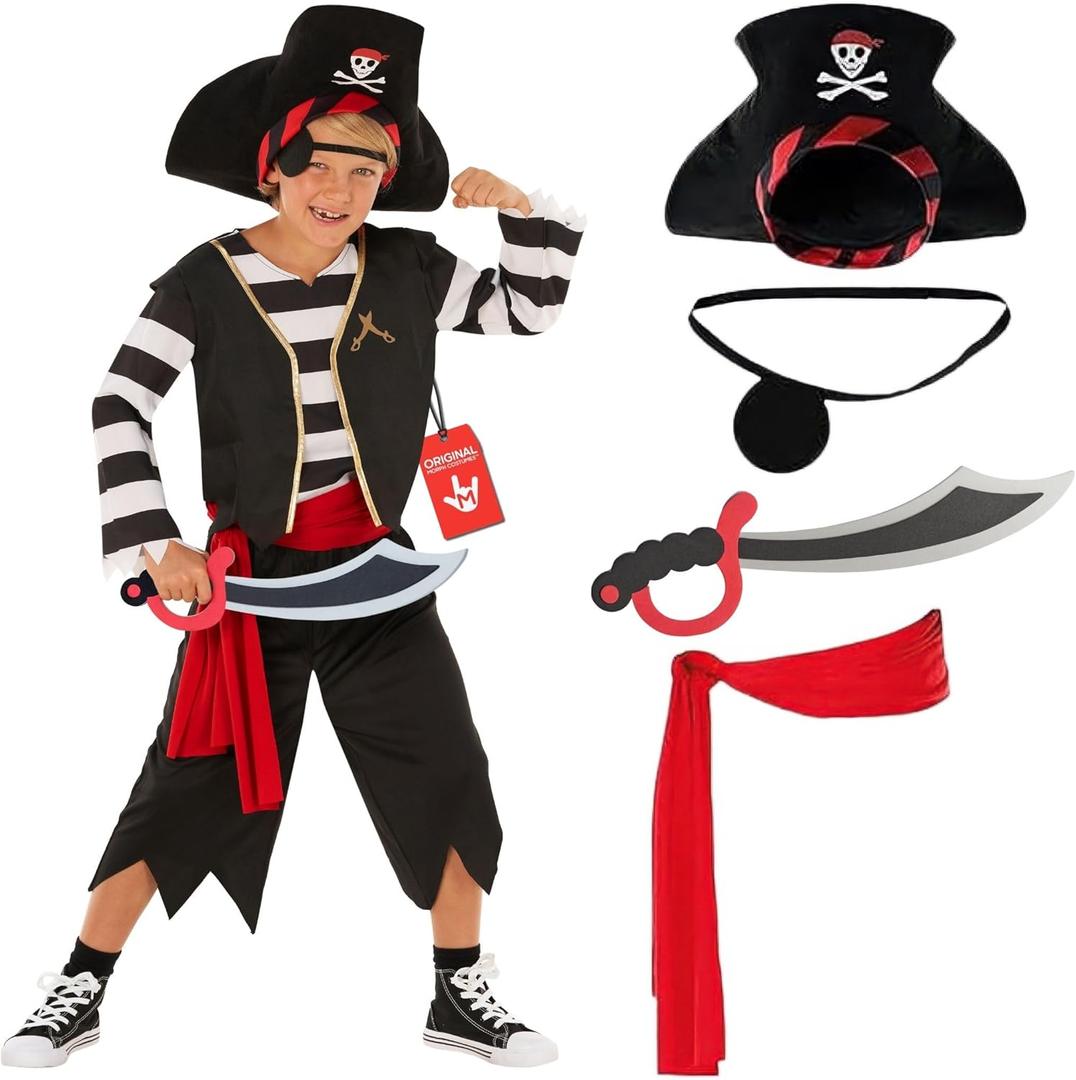 Morph Pirate Costume Boys, Black And White Pirate Costume Kids, Boys Halloween Costumes, Halloween Costumes For Kids, Small (10-12 Years)