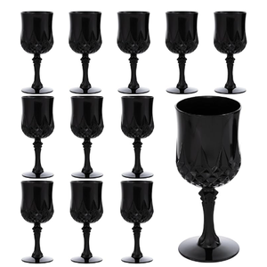 JLYLOL Plastic Vintage Glasses 7OZ Plastic Goblets Vintage Drinking Glasses 12PCS Retro Wedding Glassware Water Goblets Reusable Drinking Cups for Party, Reception, Celebration, Bar, Whiskey(Black)