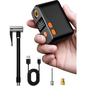 Mini Bike Pump, Portable Bicycle Electric Pump for Fast Inflation, 130PSI Portbale Bike Pump with Gauge for City Bike, Road Bike, Mountain Bike, Motorcycle and Balls