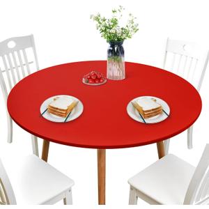NEWISHER Round Fitted Table Cover Spandex Stretch Tablecloth Red Table Top Cover with Elastic Edged for Dining Picnic Patio 48 inch