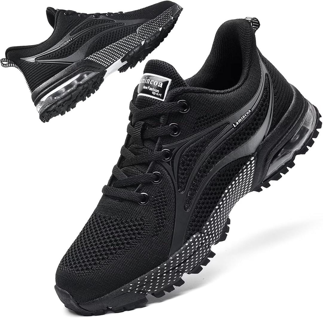 Womens Air Running Shoes Non Slip Tennis Walking Shoes Women Mesh Cushion Sneakers for Gym Workout Sports (7.5, Black)