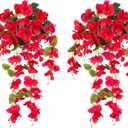Fake Hibiscus Artificial Hanging Flowers Plants for Outdoors Spring Decoration, 2pcs Silk Hibiscus Vines Realistic UV Resistant Red Faux Flowers for Outside Planter Porch Patio Yard Home Wedding Party