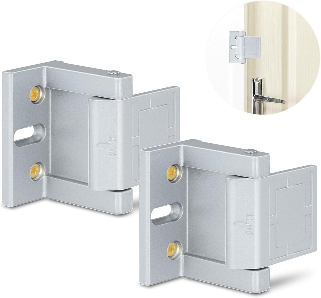 2 Pack Door Latches for Top of Door, Silver Door Reinforcement Lock for Home and Hotel, Security with Stainless Steel Screws