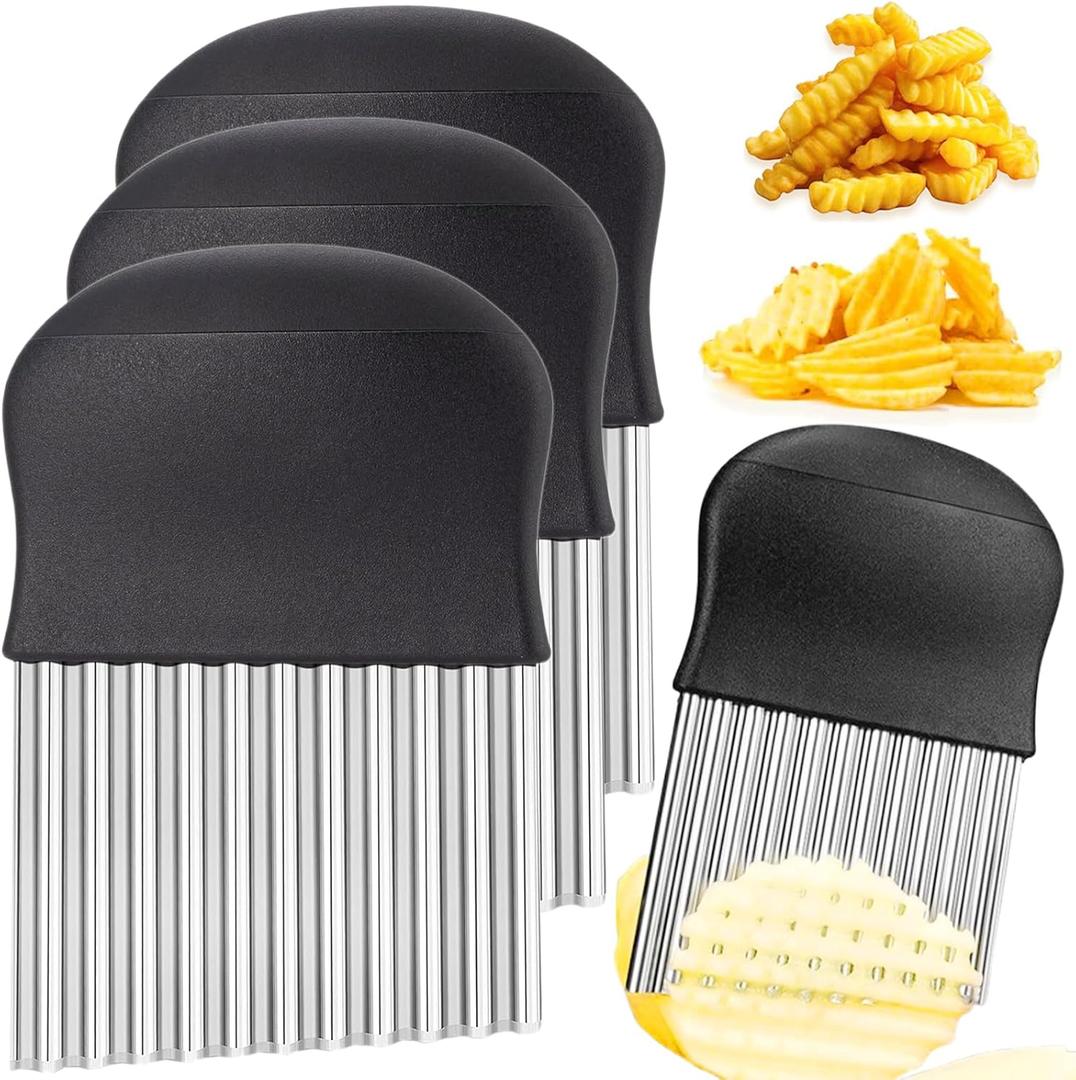 Suuker Crinkle Cutter Pickle Slicer, 3 Pieces Versatile Potato Slicer for Fries, Stainless Steel Crinkle Cutter for Veggies, Manual Food Wavy Chopper Slicer for Carrot Chopper