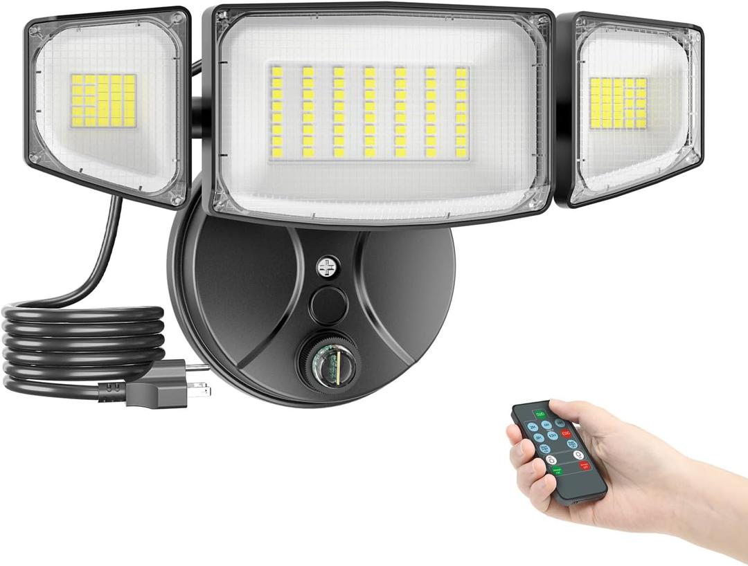 iMaihom 60W Dusk to Dawn Outdoor Lighting, 6000LM Brightness Plug in Security Lights with Remote Control, 2 Modes 3 Adjustable Heads IP65 Waterproof 6500K Led Flood Light with Photocell for Yard (Black)