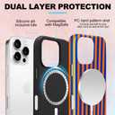 Magnetic for iPhone 15 Pro Max Case Cute Dopamine Stripes Phone Case, Shockproof Slim TPU and Hard PC Protective Phone Cover Compatible with MagSafe Designed for Women Girls, Coral Orange&Blue