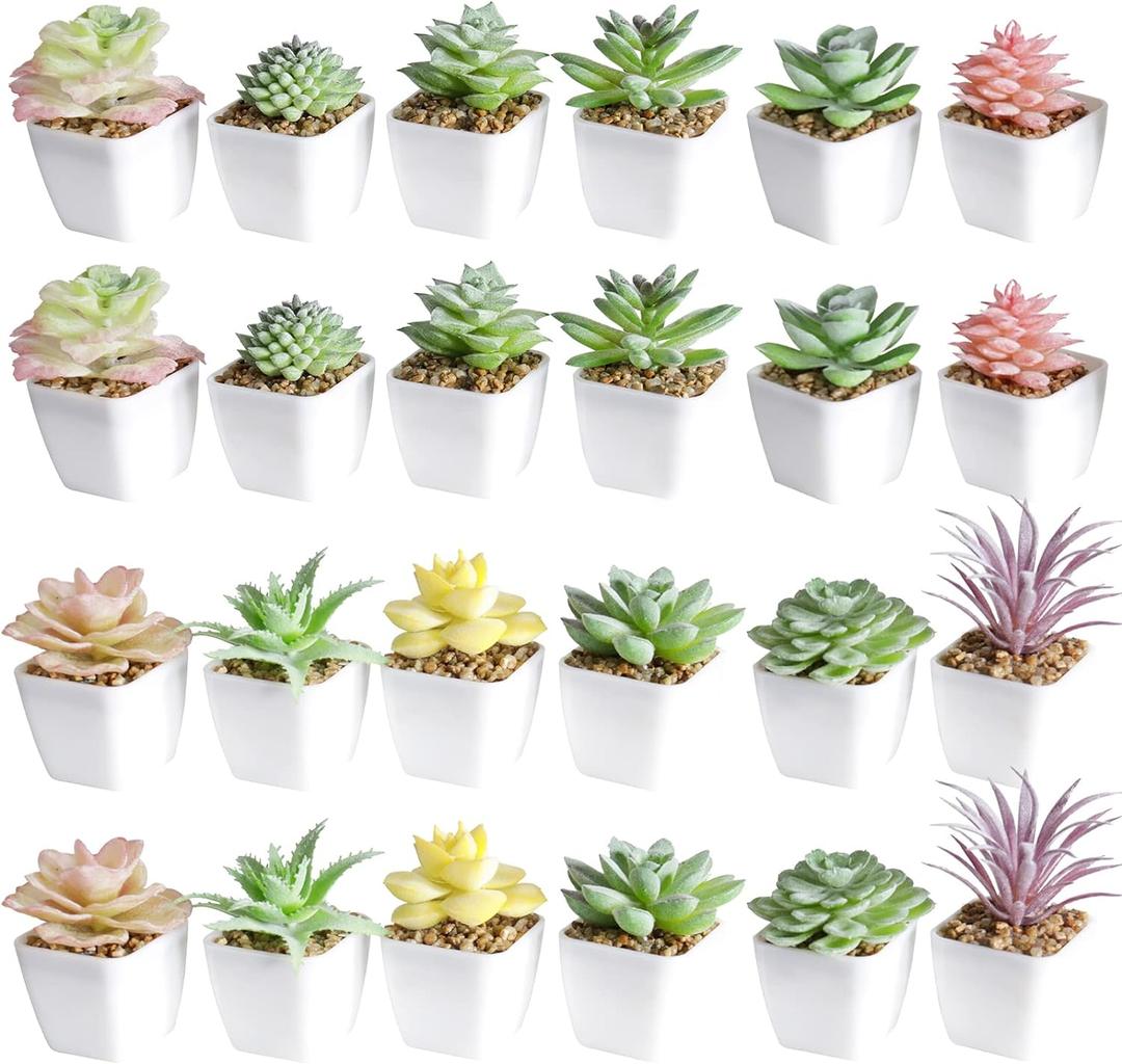 Tiita 24 Set Artificial Faux Succulents in Pots Fake Plants Plastic Arrangement Planter Small Mini Tiny Decoration for Home Office Desk Window Sill Bathroom Bedroom Outdoor Indoor