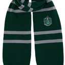 Harry Potter Slytherin Knitted Crest Scarf - Green & Silver with Tassels - Inspired by Prisoner of Azkaban - 66  x 7  - Soft Winter Knit Scarf for Kids & Adults - Wizarding World Costume Accessory