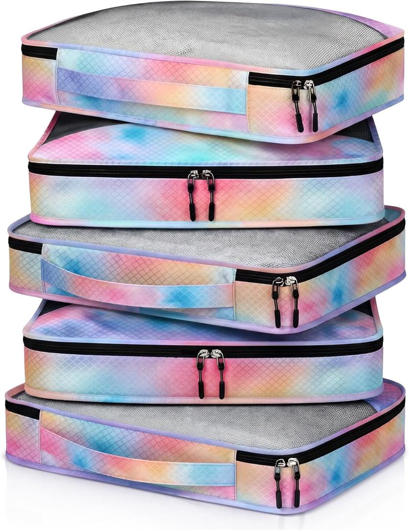 5 Pcs Packing Cubes for Suitcase Large Travel Cubes Carry on Luggage Organizer Bags for Clothes Accessories(S,Watercolor)