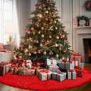 Libima 84 Inches Large Christmas Tree Skirt Faux Fur Red Xmas Tree Skirt Plush Velvet with Silver Sequins Snowflakes for Xmas Decorations Merry Christmas Party Winter Holiday Ornaments