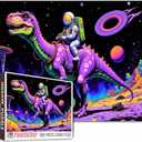 Astronaut Rides Dinosaur Jigsaw Puzzles for Adults 1000 Pieces Outer Space Jigsaw Puzzle Galaxy Nebula Painting Extraterrestrial Organisms Jigsaw Puzzle 20 x 27 Inch Colorful Puzzles for Home