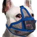 Coppthinktu Short Snout Dog Muzzle, Breathable Mesh French Bulldog Muzzle Full Pant Muzzles for Pitbull, Soft Flat Face Dog Muzzles for Shih Tzu Pug Prevent Biting Allow Pant & Drink (Blue M) (Medium (Neck Cir: 12"-23"))