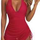 SUUKSESS Women Sexy One Piece Swimsuit Tummy Control Bathing Suit Mesh Swimdress, Large, 126 Red