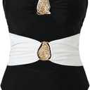 GORGLITTER Women's High Cut Metal One Pieces Swimsuits Modest Tummy Control Bathing Suit Cut Out Color Block Monokini, M