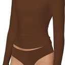 Sunzel Tight Long Sleeve Shirts for Women Slim Fit Tshirts Crew Neck Basic Tees Trendy Fitted Workout Going Out Tops (Brown, XS)