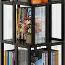 BAMEOS Rotating Bookshelf Tower 4 Tier, 360 Spinning Bookcase with Solid Wood Frame & Bamboo Finish, 4-Component Easy Assembly Corner Book Shelf for Small Spaces, Office, Bedroom, Living Room