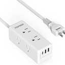 2 Prong Power Strip, TOPREK 2 Prong to 3 Prong Outlet Adapter, 1440J 2 Prong Surge Protector with 6 Outlets & 3 USB, 5FT 2 Prong Extension Cord with Swiveling Flat Plug, Ideal for Non-Grounded Outlet