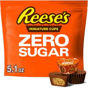 REESE'S Zero Sugar Miniatures Chocolate Peanut Butter Cups, Candy Bag, 5.1 oz