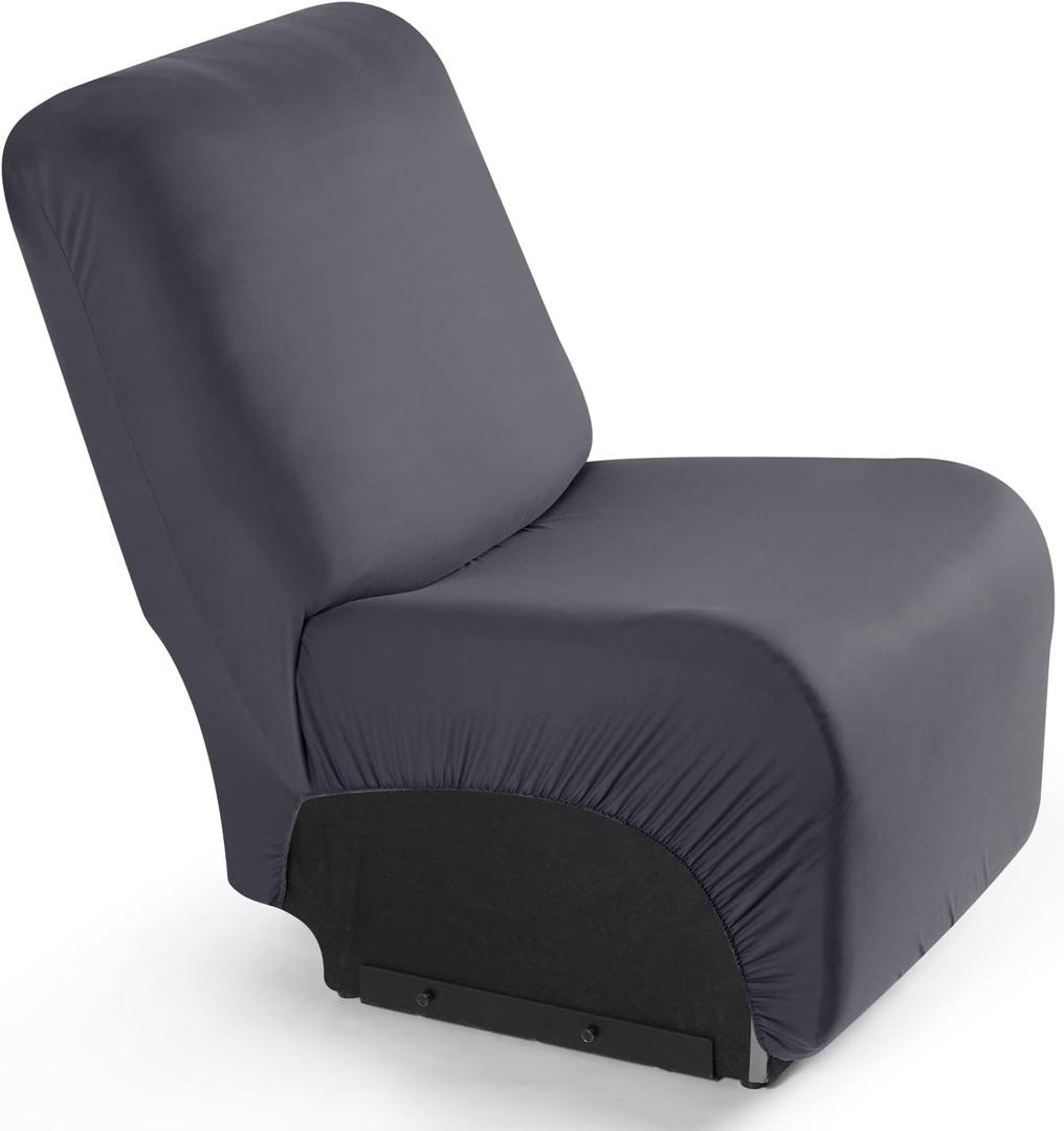 TAOCOCO Recliner Chair Cover 3 Pieces Polyester Fabric Stretch Recliner Covers Softness Recliner Furniture Protector with Elastic Bottom (Dark Gray, 1 Armless Chair Cover)