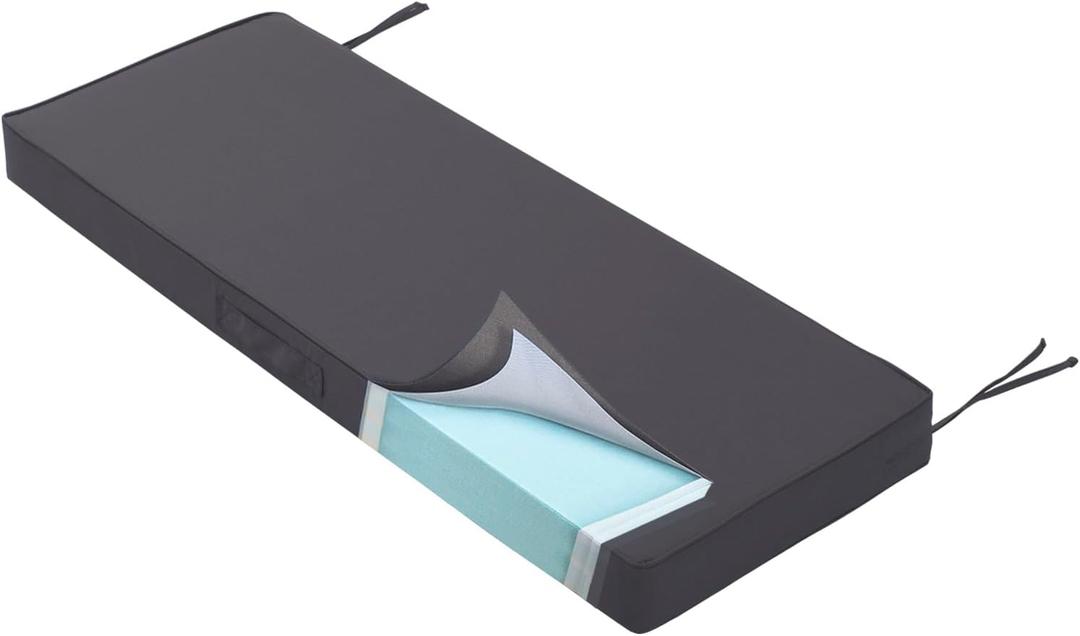 Outdoor Bench Cushion 4 inches Memory Foam Waterproof Patio Furniture Bench Cushion Porch Swing Cushion with Handle and Adjustable Strap, 48 x 18 Inch Dark Gray