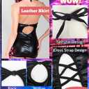 Women's Sexy Faux Leather Lingerie Sleeveless V Neck PU Leather Mini Bodycon Dress Black (Black)