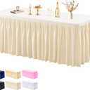 1 Pack Champagne Tablecloths for Rectangle Tables 4ft, Wrinkle Resistant Spandex Tablecover Fitted Stretch Table Cloth with Pleated Ruffle Table Skirts for Party Banquet Dining Birthday Wedding