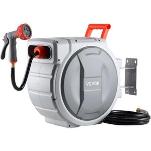 VEVOR Retractable Garden Hose Reel, 1/2 in x 100 ft, Wall Mounted Hose Reel with 9-Function Sprayer Nozzle and 180° Swivel Bracket, Any Length Lock, Automatic Slow Rewind System, for Garden Watering