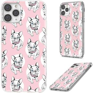 AKORAVO Full Protective Shockproof Slim Soft TPU Case for iPhone 12/12 Pro 6.1, Cute Cartoon Animal Pet Dog French Bulldog Pink