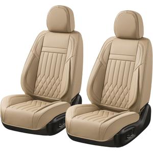 2-Seater Waterproof and Breathable Nappa Leather Car Seat Covers Full Set, Fit for Front Seats of Cars, Compatible with Airbags, Car Seat Protector Covers for Most Cars - Beige