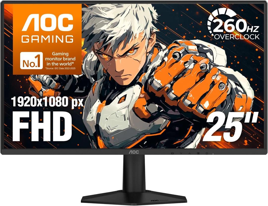 AOC 25" Gaming Monitor FHD 260Hz Overclocked IPS G-SYNC Compatible, 25G51Z | 1920x1080 Computer Monitor, 0.5ms, LED, HDR Ready, Audio Earphone out, VESA Mount, Console Ready, 3-Year Zero-Bright-Dot
