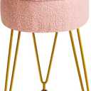 IBUYKE Teddy Velvet Round Footrest Stool Ottoman, Makeup Vanity Stool Side Table, Velvet Dressing Table Seat, Pouf Couch Stool, for Living Room Bedroom, Pink WBD009P (Without Storage)