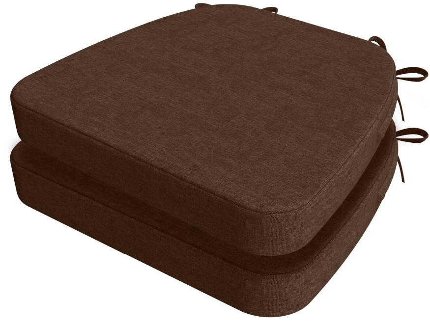 D-Shaped Chair Cushions, 2" Thick Dining Chair Pads with Ties and Removable, Machine-Washable Cover, 17" x 16", Set of 2, Brown