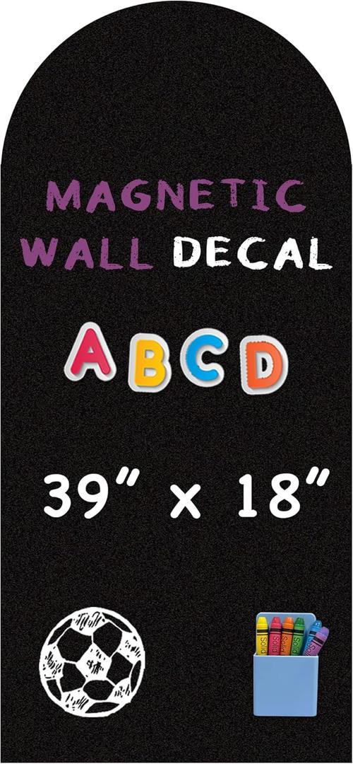 YOUNGJQ Magnetic Arch Wall Decal, Magnetic Chalkboard for Wall 39" x 18" Adhesive Backing Wallpaper for Playroom Home(Black)