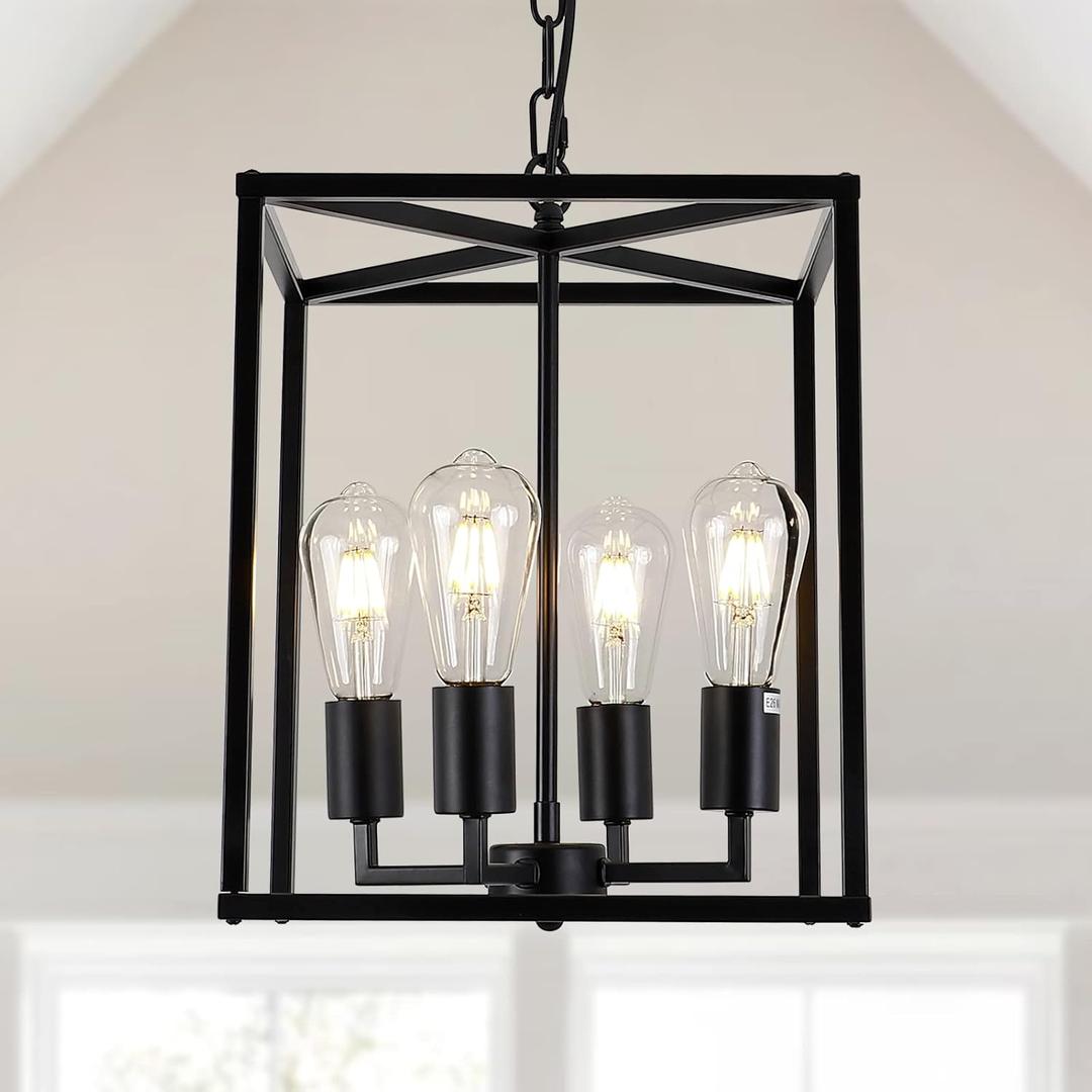 4-Light Black Farmhouse Chandelier Light Fixture Rustic Lantern Pendant Light Industrial Cage Hanging Lights for Kitchen Island Foyer Entryway Dining Room Hallway 4-Light Black Farmhouse Chandelier Light Fixture Rustic Lantern Pendant Light Industrial Cage Hanging Lights for Kitchen Island Foyer Entryway Dining Room Hallway