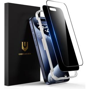 UNBREAKcable 2PCS Screen Protector for iPhone 15 Pro - 1 Privacy Tempered Glass+1 Clear Glass Double Shatterproof [Installation Frame] [9H Hardness] [Case Friendly] Anti-Scratch for iPhone 6.1 inch