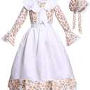 Vibsion Girls Prairie Pioneer Costume Pilgrim Dress Floral Costumes for Girls XXL