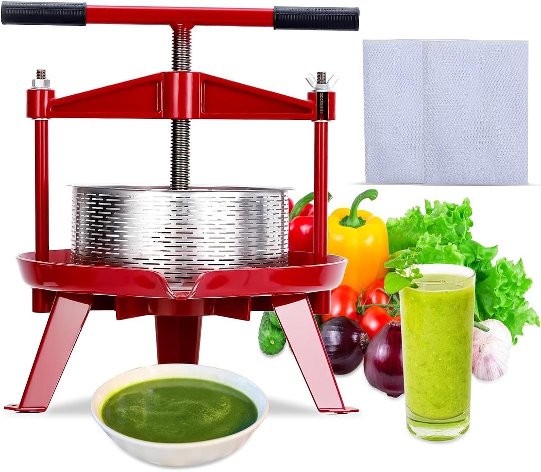 Stainless Steels Fruit Wine Press and Juice Maker, Ideal for Wine, Cider, Apple, Tincture, Vegetables, Honey, Olive Oil Features T-Handle, Stable Triangular Structure, 1.32 Gal/5L Capacity