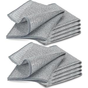 5 x YinQin 10 PCS Double Layer Stainless Steel Cleaning Cloth Non Scratch Steel Mesh Scrubber Dishwashing Cloths 20x20 cm Quick Dry Metallic Wire Dish Cleaning Rag Towel for Kitchen Dish Sink Stove Top