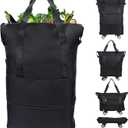 Reusable Grocery Bag on Wheels Shopping Bag with Wheels, Detachable Roller Tote Bag, Luggage Bag, used for Shopping, Camping, Traveling, Giving Gifts to Friends, Large Capacity, Black