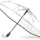Totes Women's Ultra Clear Auto Open Compact Umbrella, Black