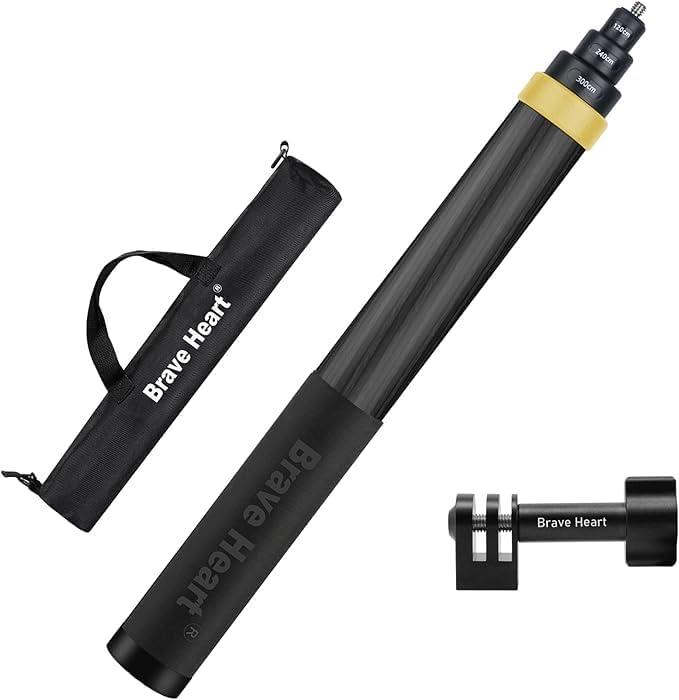 Brave Heart 3m Long Extended Invisible Selfie Stick for Insta360 X5 X4 Insta 360 x5 x4 X3 ONE RS/X2/R/X Action Cameras for DJI OSMO 360 Accessories (14 to 118") (Gold)
