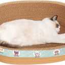 Extra Large Cat Scratcher Bed, 21.6" x 14.9" x 4.3" XL XXL Cat Scratch Cardboard, Scratching Board Pad for Indoor Cats Kitty Kittens, Scratch Lounge House Couch, Furniture Protector, Oval