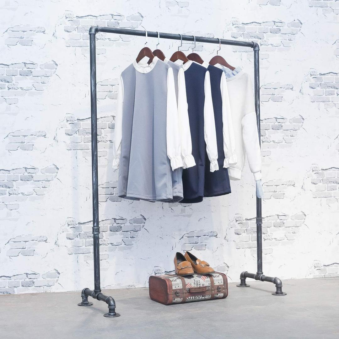 MBQQ Industrial Pipe Clothing Rack, Vintage Commercial Grade Pipe Clothes Racks, Rolling Rack for Hanging Clothes Retail Display, Heavy Duty Steampunk Iron Garment Racks, 43.3 inch, Retro Black